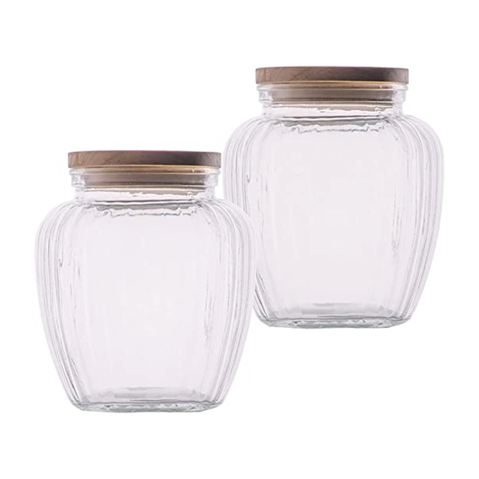 VOIDROP Set of 2 Airtight Glass Jar With Wood Lid (60oz)