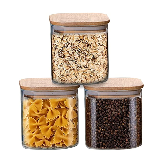 VOIDROP-250ml/Set of 3/Square Glass Jar with Bamboo Lid