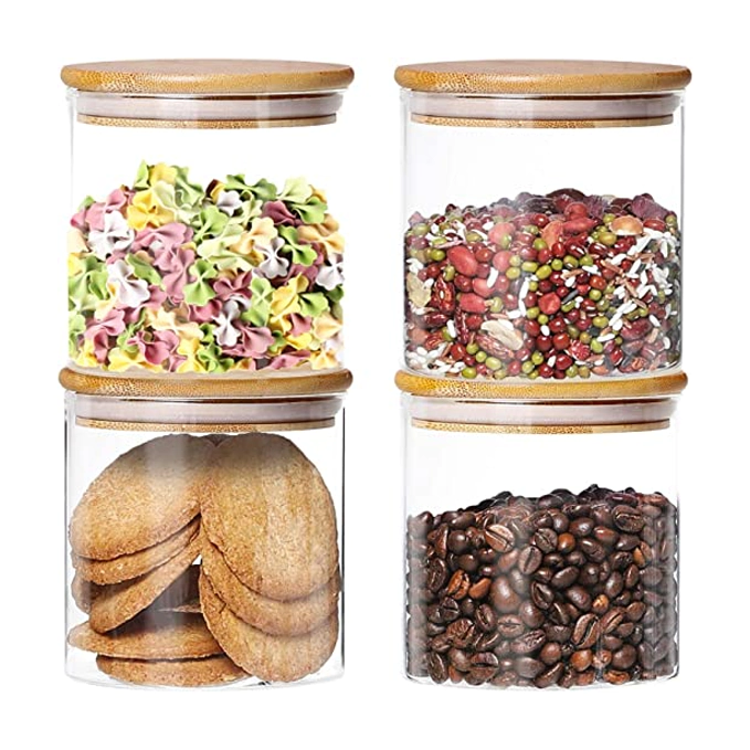 VOIDROP 4 Pack Glass Jars with Airtight Wooden Lids 550ML