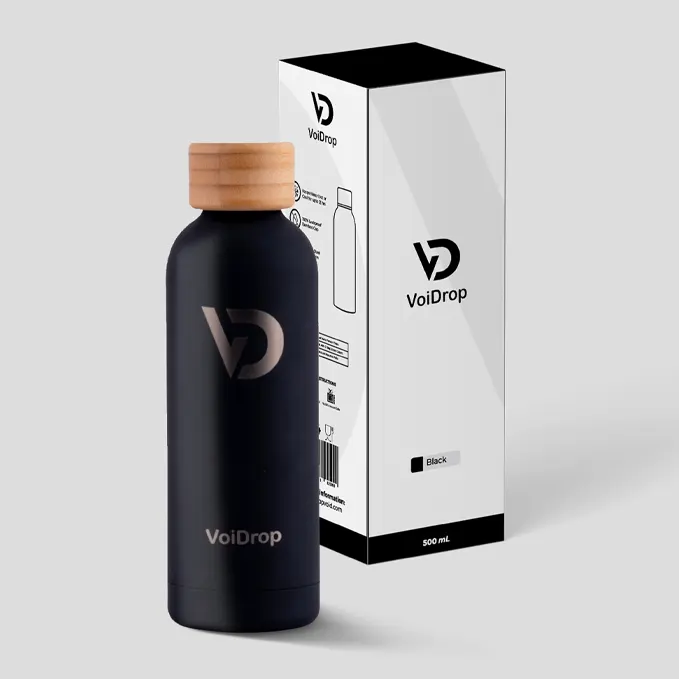 VOIDROP Insulated Water Flask with Bamboo Lid – 500 ML (Black)