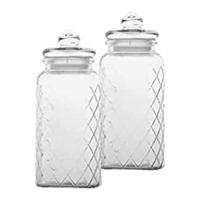 VOIDROP Set of 2 Airtight Mesh Pattern Glass Jar (48oz)1400ML