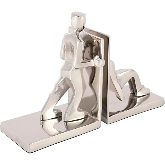 Home Decorative Working Man Silver Bookends – Set of 2