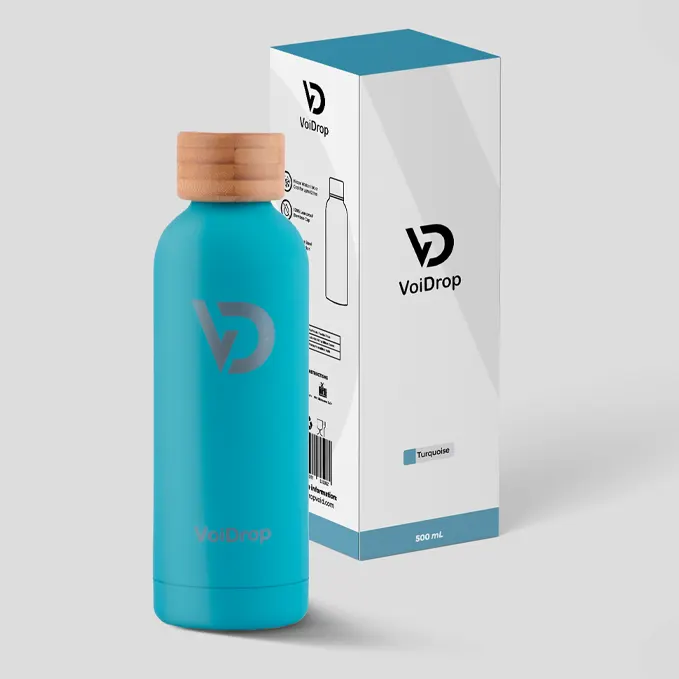 VOIDROP Thermal Bottle (Turquoise Blue Matte) 20oz- Bamboo Cap 500ML