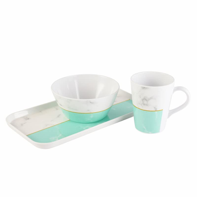 Breakfast and Snack 3 Pcs Set for Multipurpose Combo of Bowl & Cup with Tray