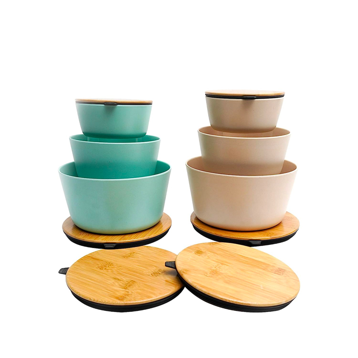 Storage Bowl Set with Wooden Lids Stock N Seal Air Tight Eco Friendly, Set of 3 – Green