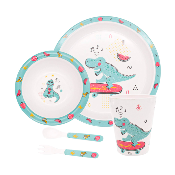 Melamine Kids Set, 5-Pieces (1 x Plate, 1 x Bowl, 1 x Glass, 1 x Spoon, 1 x Fork)