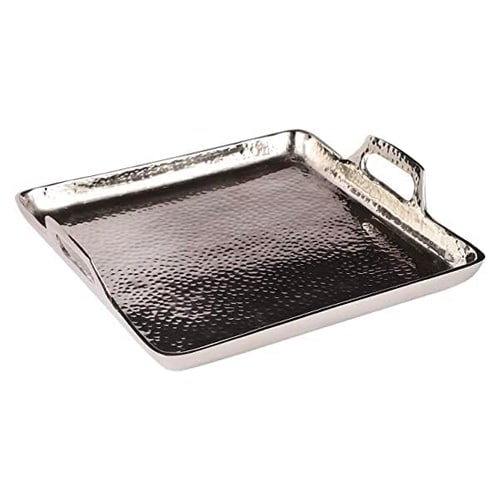 Square Hammered Aluminium Silver Serving Tray